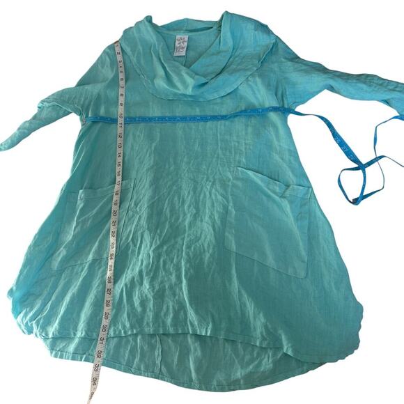 MatchPoint turquoise linen blend cowl neck tunic   L LAGENLOOK beachy minimalist - Picture 4 of 13